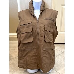 All Weather Outerwear Multi Pocket Brown‎ Fishing Vest Hunting Outdoor Sz S Hood